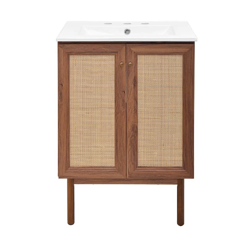 Classe 24 In. Brown Oak Bathroom Vanity With White, 3-Hole Ceramic Sink Top