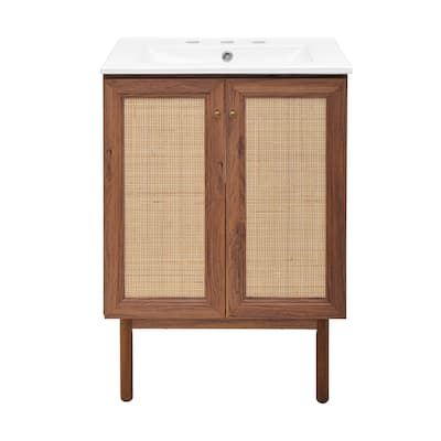 Classe 24 In. Brown Oak Bathroom Vanity With White, 3-Hole Ceramic Sink Top