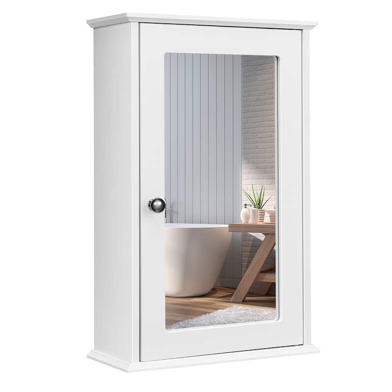 Mirrored Bathroom Cabinet Wall Mount Storage Cabinet with Single Door - White