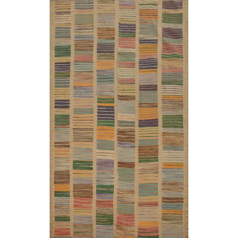 Hand Woven Oriental 100% Wool Carpet Southwestern Modern Multi-Colored Kilim Area Rug - 5' 11'' X 4' 1''