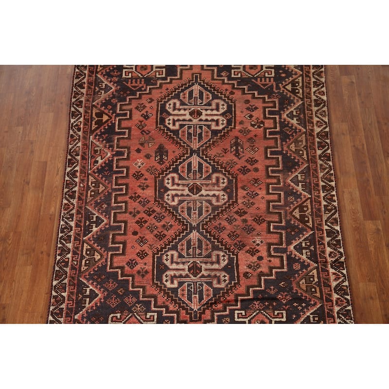 Hand-knotted Vegetable Dye Qashqai Persian Antique Area Rug - 5'0"x 7'7"