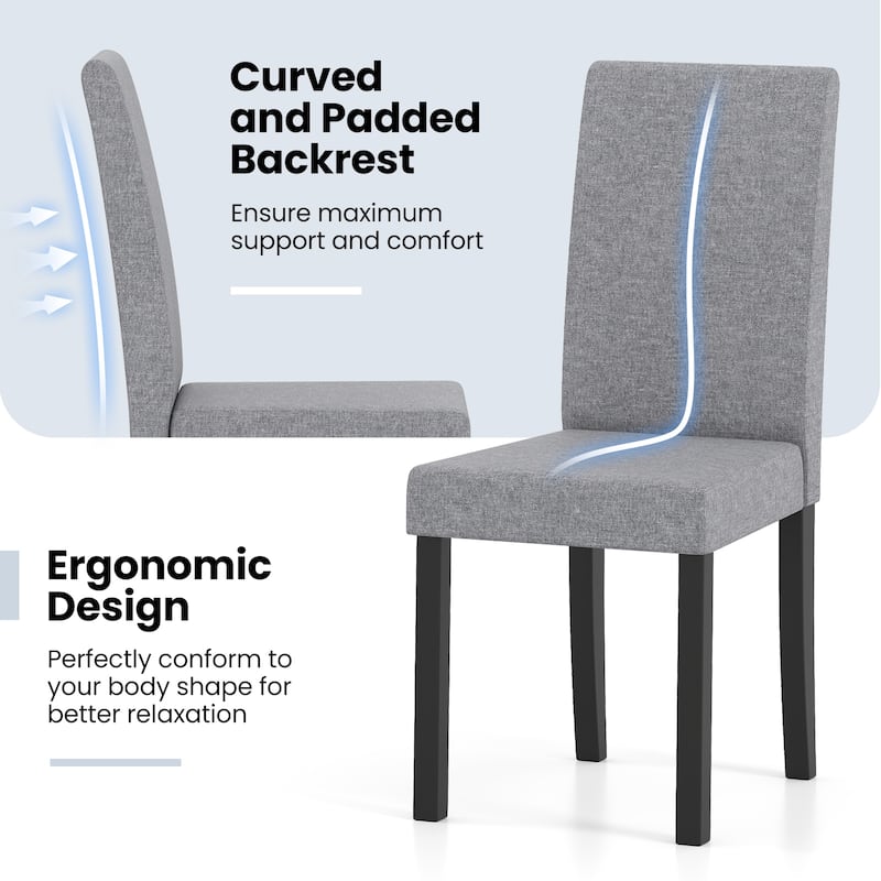 Set of 2 Modern Rubber Wood Dining Chairs with Faux Linen Upholstery and Cushioned Seats - 17" x 22" x 35.5" (L x W x H)