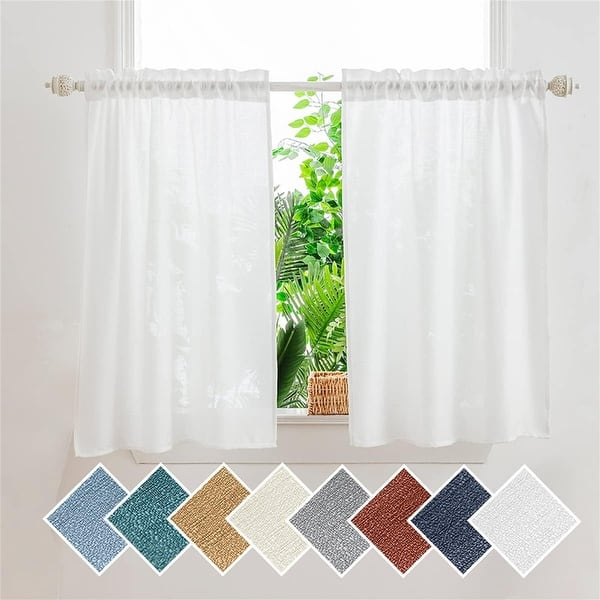 White Linen Kitchen Tier Curtains 24" Farmhouse Bathroom Laundry