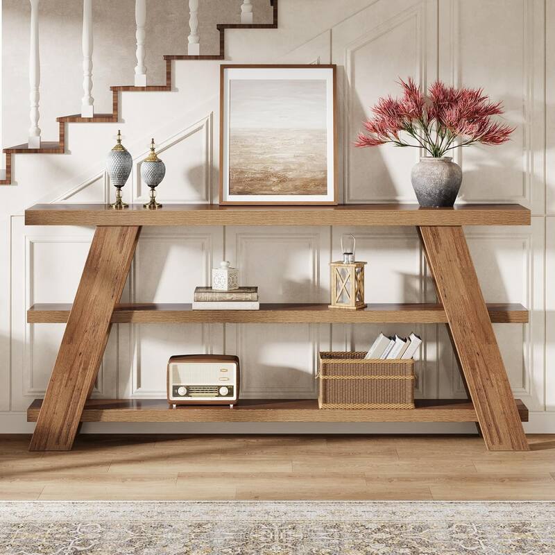 71-Inch Extra Long Console Table, 3-Tier Narrow Wooden Sofa Table with Storage