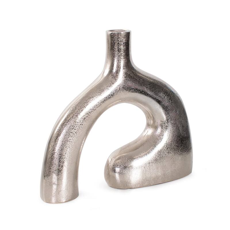 Shirin- Polished Silver Reverse Vase in Cast Aluminum- Short