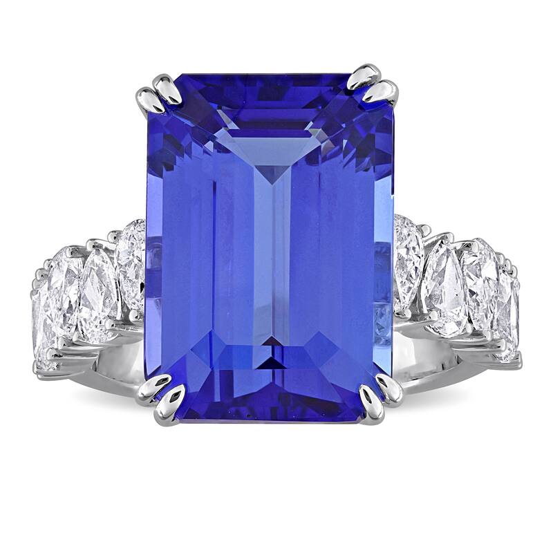 Miadora 11 4/5ct TGW Emerald Cut Tanzanite 1 1/2ct TDW Pear Diamond Cocktail Ring in 14k White Gold