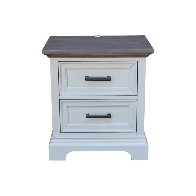 International Concepts Solid Wood 2-Drawer Nightstand with USB Charging Port - Mist/Heather Gray