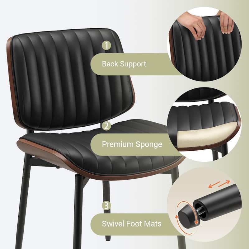 Tapered Metal Leg Dining Chairs - Mid-Century Styled Seating with Button-Tufted PU Leather & Ergonomically Curved Back