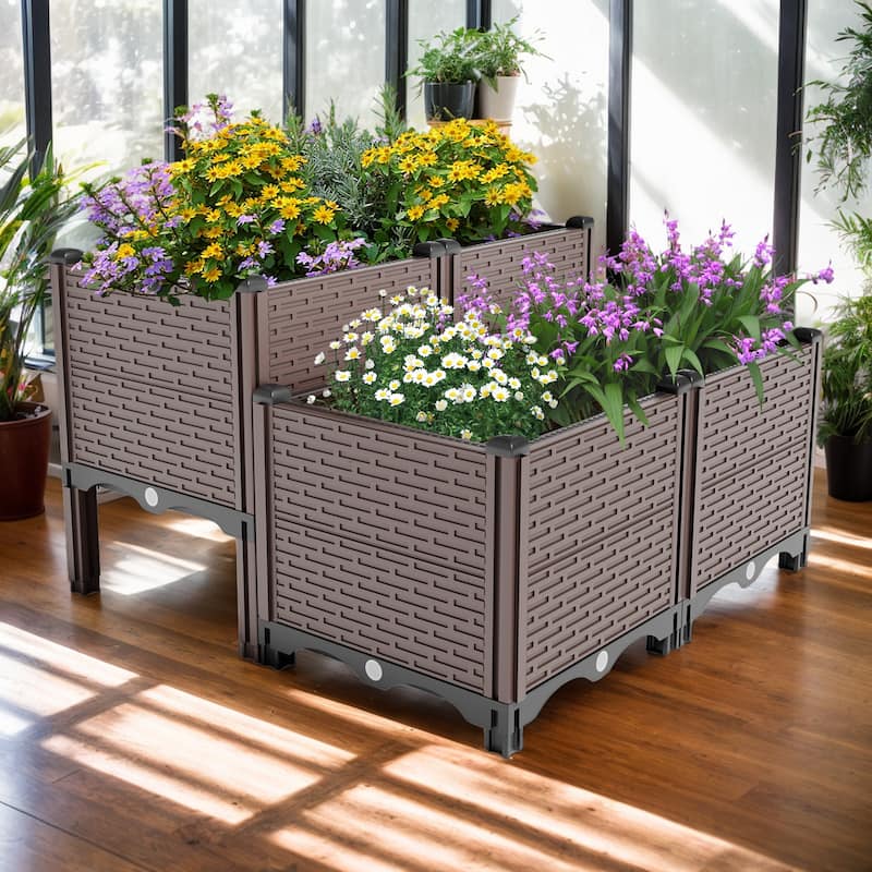 Raised Garden Beds Outdoor, Polypropylene Planter Boxes Outdoor, Garden Box with Drain Outlet