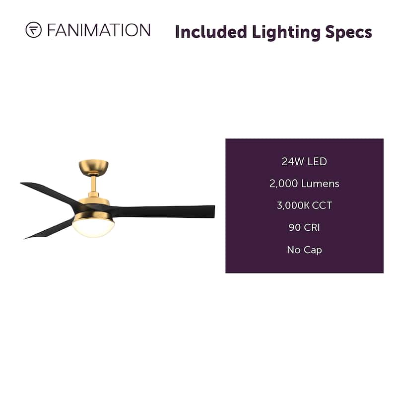 Barlow 52 inch Indoor/Outdoor Brushed Satin Brass with Black blades Ceiling Fan with LED CCT Select Light Kit and Remote