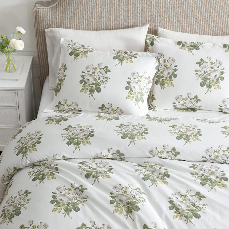 Martha Stewart Eloise Floral Grey Cotton Duvet Cover Set