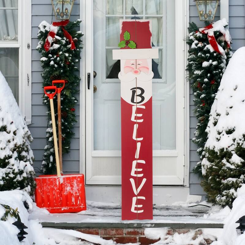 Glitzhome Christmas Wooden 42-inch Santa / Snowman Porch Sign