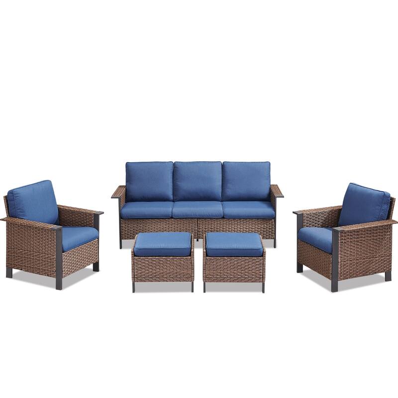 Pocassy Outdoor Wicker 4-Piece Sofa Patio Chair with Ottoman