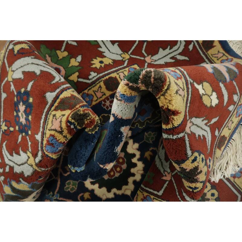 Hand Knotted Oriental 100% Wool Carpet Traditional All-Over Navy Blue & Blues Agra Area Rug - 9' 1'' X 6' 1''