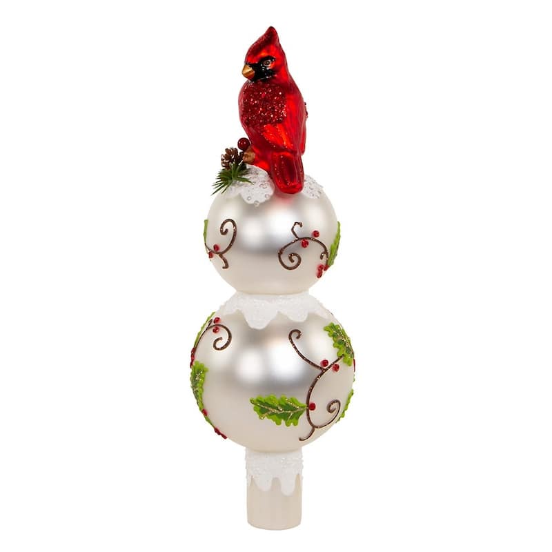 Kurt Adler 12-Inch Glass Holly and Cardinal Tree Topper - Red