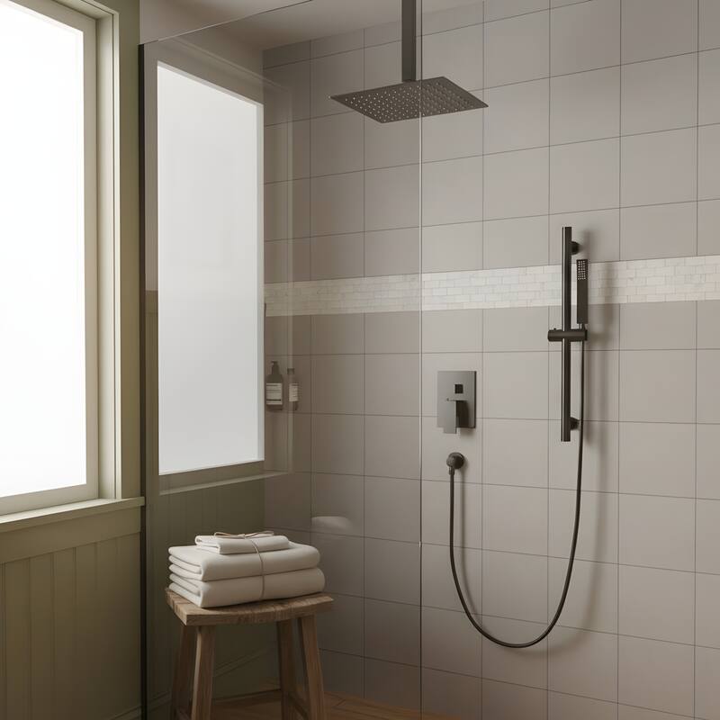Wall Mounted Square Shower System and Handheld Showerhead Set