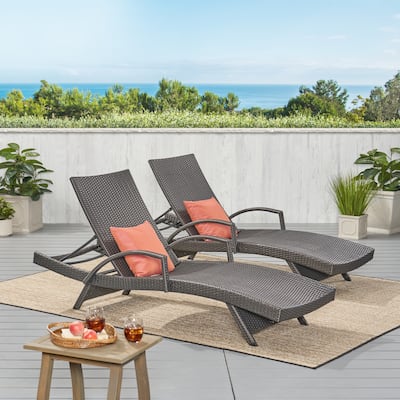 Outdoor Curved Wicker Lounge Chair Set of 2, Water Resistant Adjustable Reclining Chairs with Armrests & Folding Legs
