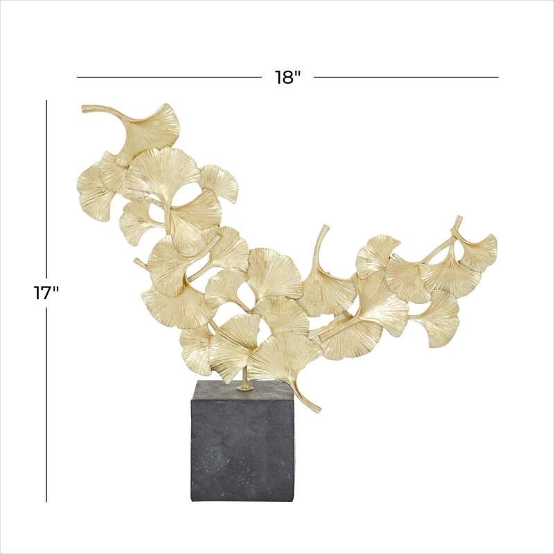Polystone Floral Handmade Decorative Sculpture with Black Block Base - Gold - CosmoLiving by Cosmopolitan