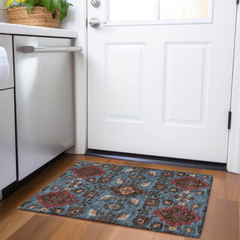 Premium Washable Super Soft Traditional Grace Mayfield Rug - Denim - 1'8" x 2'6"