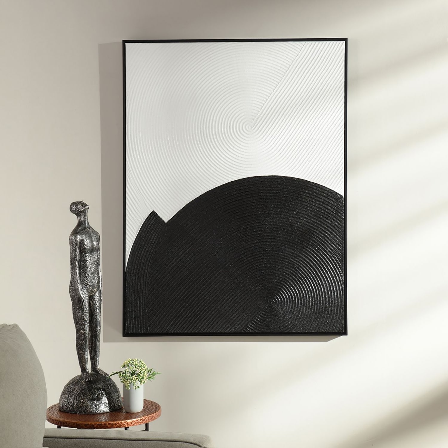 StyleCraft Hand painted Canvas Wall Art - Abstract - Black, Ivory - 30" x 39"