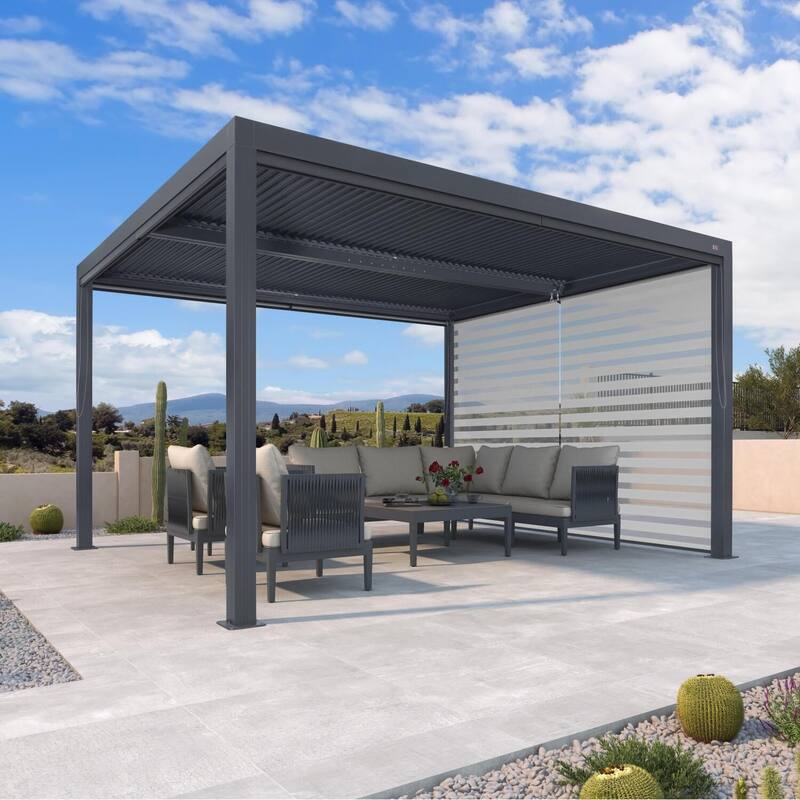 PURPLE LEAF Gray Louvered Pergola Outdoor Aluminum Pergola with Adjustable Roof for Patio Grey Hardtop Gazebo