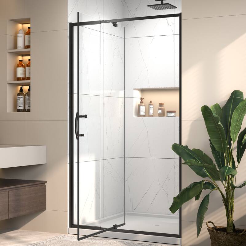 Modland 38''W - 42''W x 71''H Pivot Frame Sliding Shower Door with 1/4"(6mm) Clear SGCC Tempered Glass, Black/Nickel