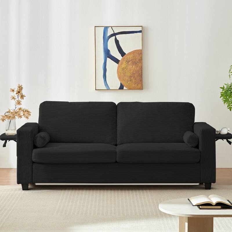 Mixoy Convertible 2-in-1 Pull Out Sleeper Sofa Bed Loveseat with 2 Wing Table and Memory Foam Mattress