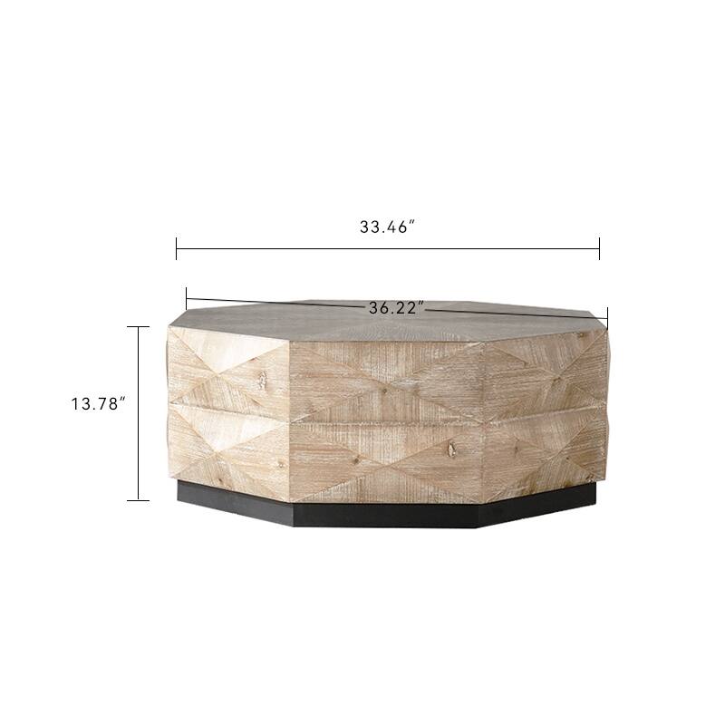 Octagon 38" Retro Style Wood Center Table with Three-Dimensional Embossed Pattern,Rustic Cocktail Table Center Large Circle