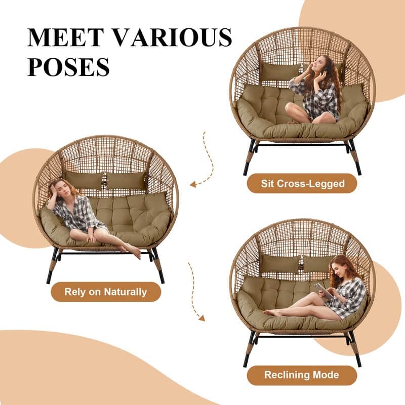 FINCATI 2-Person Indoor Wicker Egg Chair, 57.1 in Wide, 680-lb Capacity