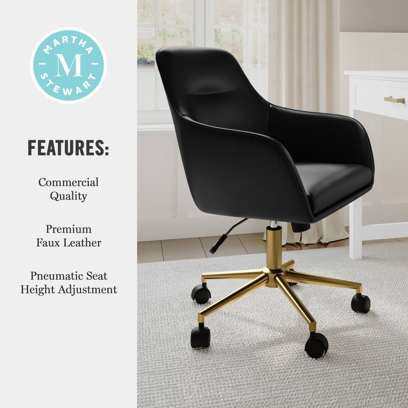 Martha Stewart Rayna Upholstered Swivel Office Chair with Metal Frame