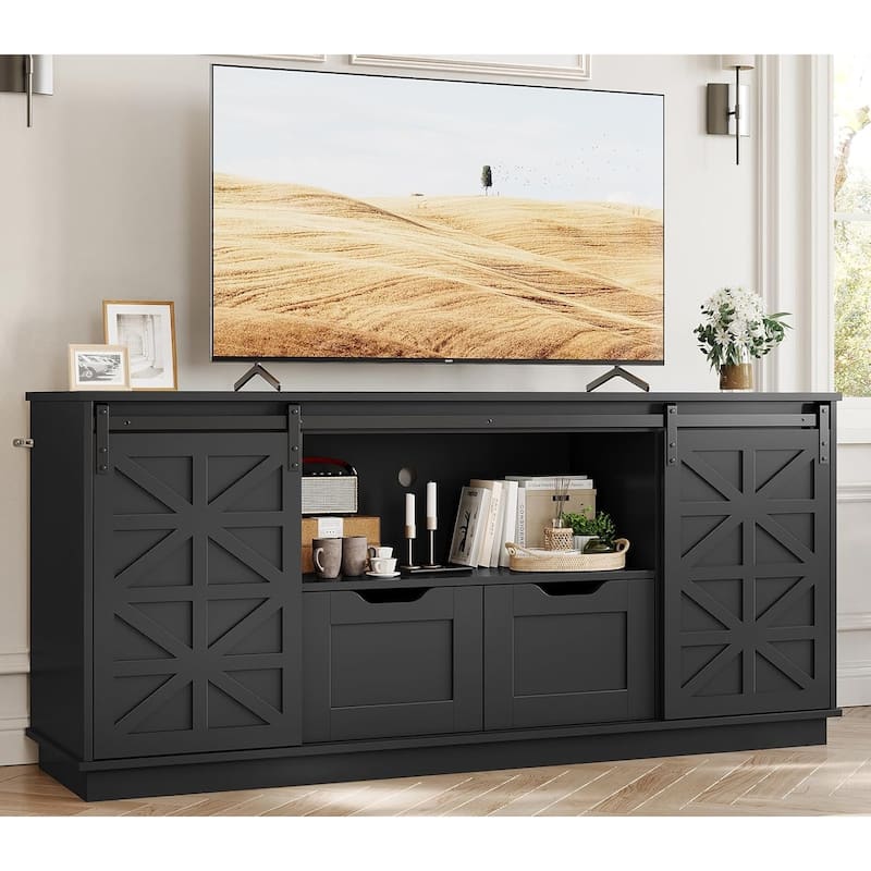 Farmhouse TV Stand 65 Inch TV Entertainment Center 2 Drawers Sliding Barn Doors