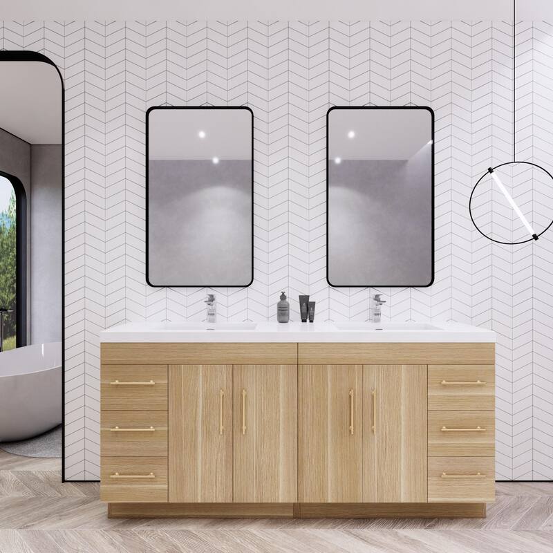 Eliza 72'' Freestanding Vanity with Double Sink - 72'' Width - Champagne Oak