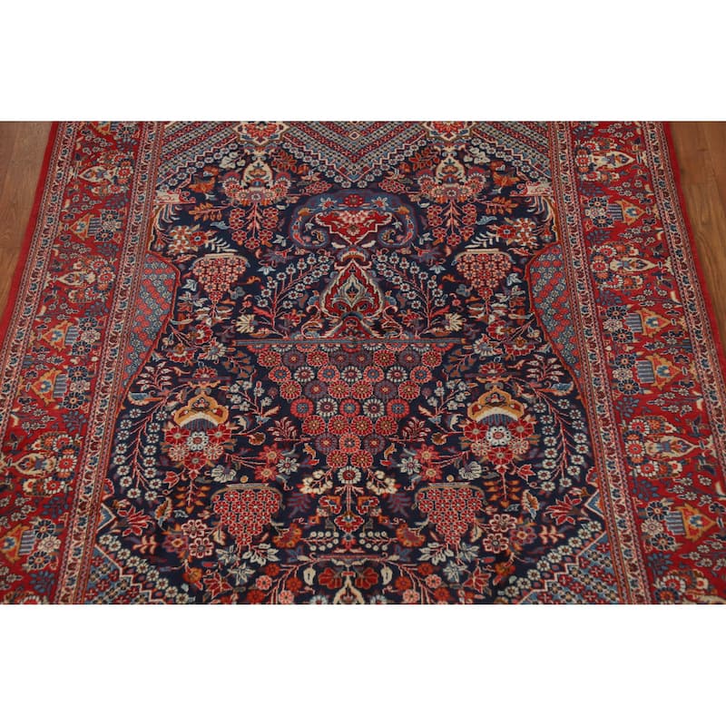 Hand Knotted Oriental 100% Wool Carpet Traditional Floral Navy Blue & Blues Isfahan Area Rug - 6' 8'' X 4' 6''