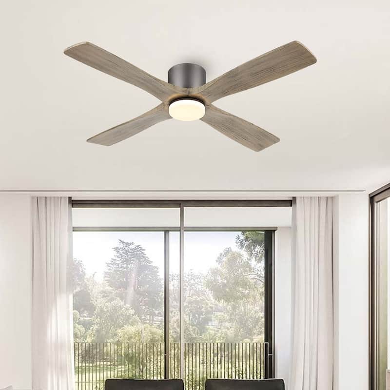 WINGBO 54" DC Flush Mount Ceiling Fan with Light and Remote
