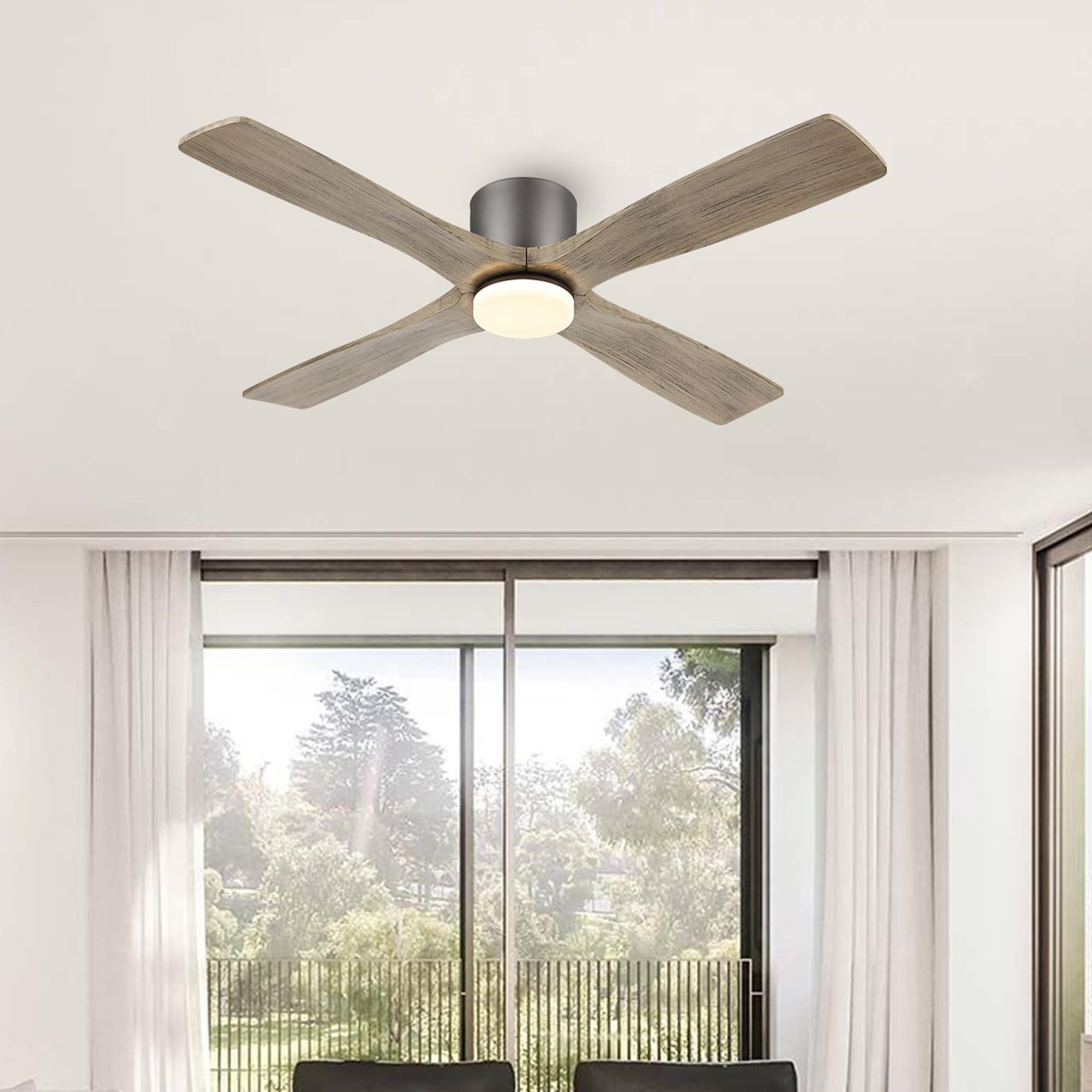 WINGBO 54" DC Flush Mount Ceiling Fan with Light and Remote