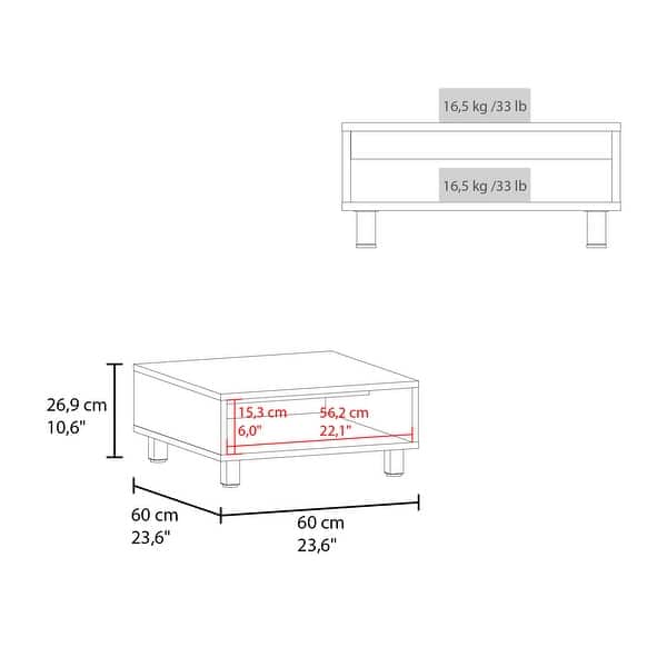 dimension image slide 1 of 2, Avondale Coffee Table in Melamine with Open Storage