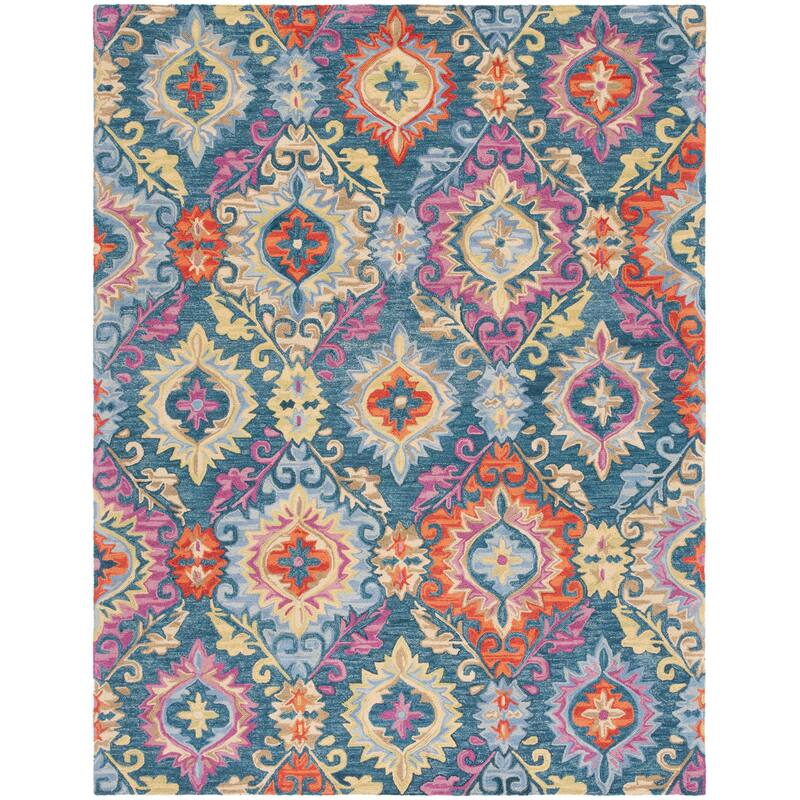 SAFAVIEH Handmade Suzani Franya Boho Tribal Wool Rug - 8' x 10' - Blue/Multi