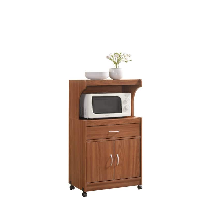 45" Cherry Red Microwave Kitchen Cart with Cabinet and Drawer