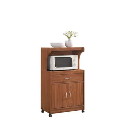 45" Cherry Red Microwave Kitchen Cart with Cabinet and Drawer