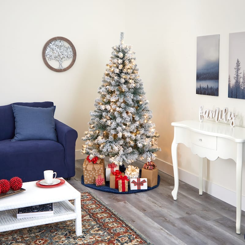 6ft. Flocked Spruce Artificial Christmas Tree with 250 Clear LED Lights - Elegant Winter Wonderland X-Mas Glow