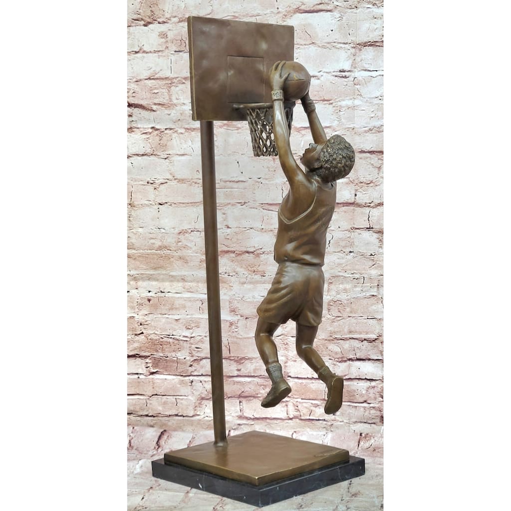 Basketball Player Slam Dunk Bronze Metal Sculpture Statue Figure On Marble Base