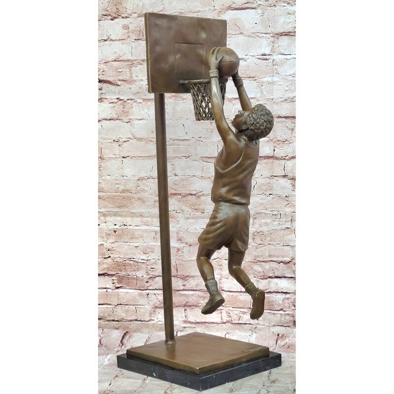 Basketball Player Slam Dunk Bronze Metal Sculpture Statue Figure On Marble Base