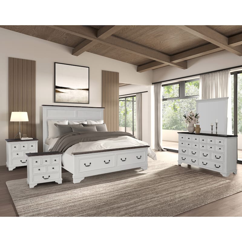 Furniture of America Eryndor Modern Farmhouse 5-Piece White Solid Wood Platform Bedroom Set - Queen