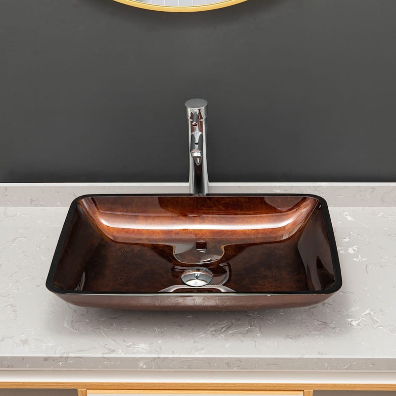 Vinnova Glass Rectangular Vessel Bathroom Sink without Faucet