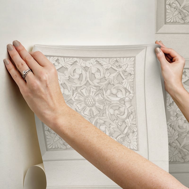 Carved Floral Cream Peel and Stick Wallpaper