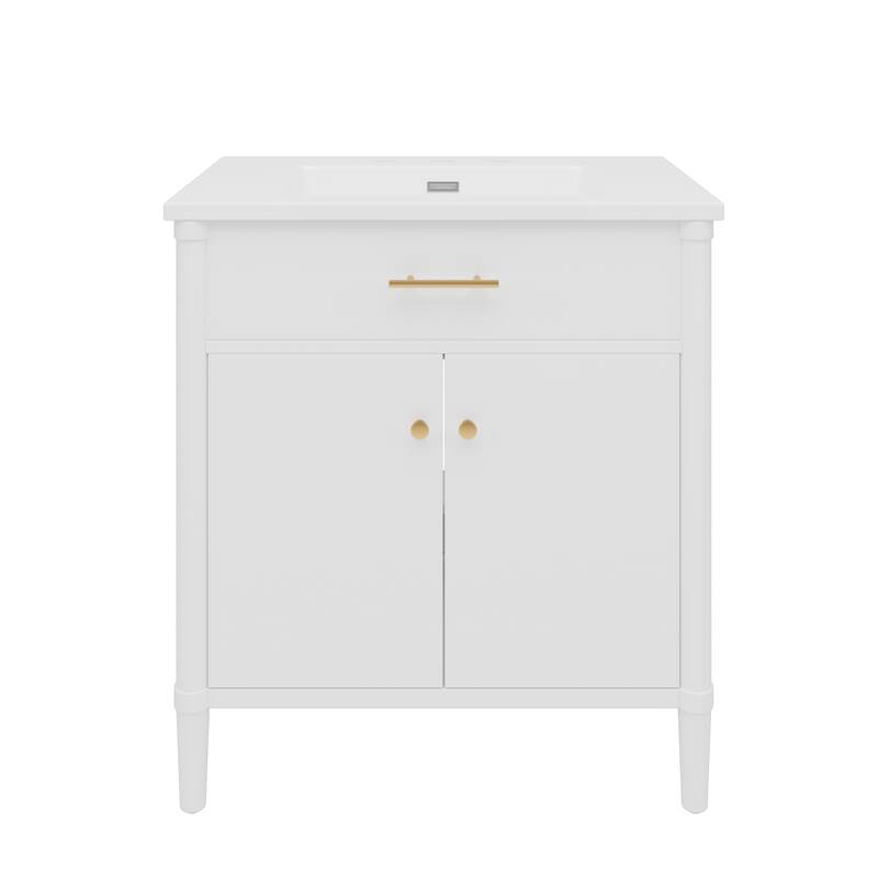 31 Inch Bathroom Vanity with Sink Soft Close Doors Adjustable Shelf Rubber Wood Legs, Curved Profile Design