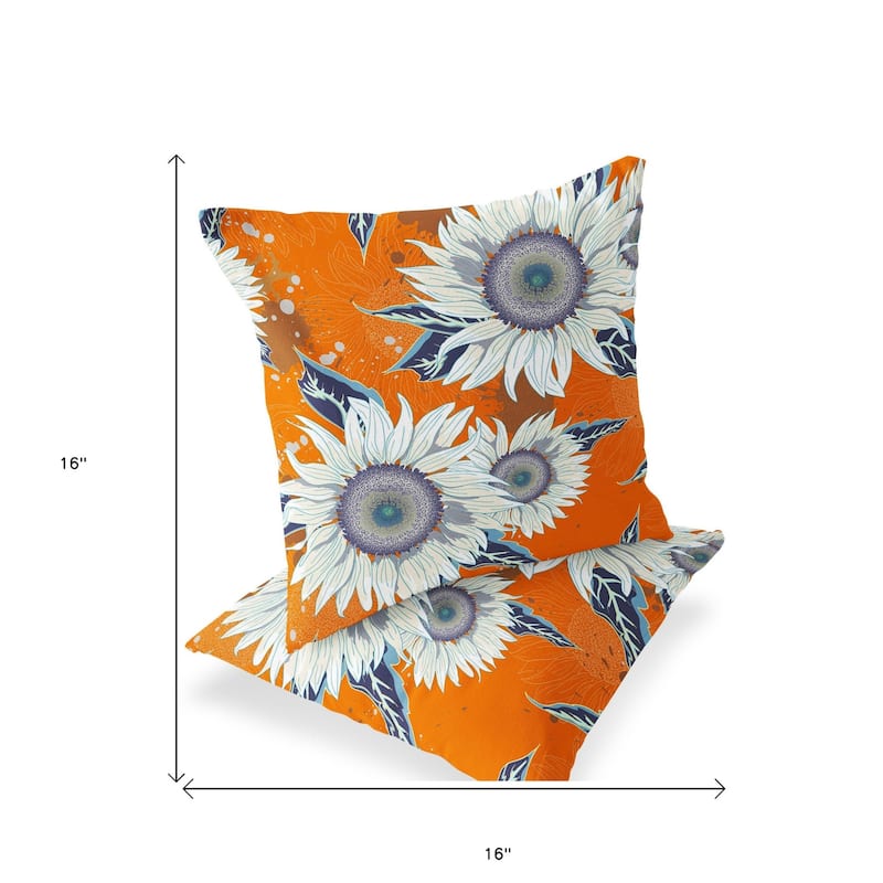 HomeRoots Set of Two 16" X 16" Red and White Blown Seam Floral Indoor Outdoor Throw Pillow - 16.00' X '16.00' X '5.00