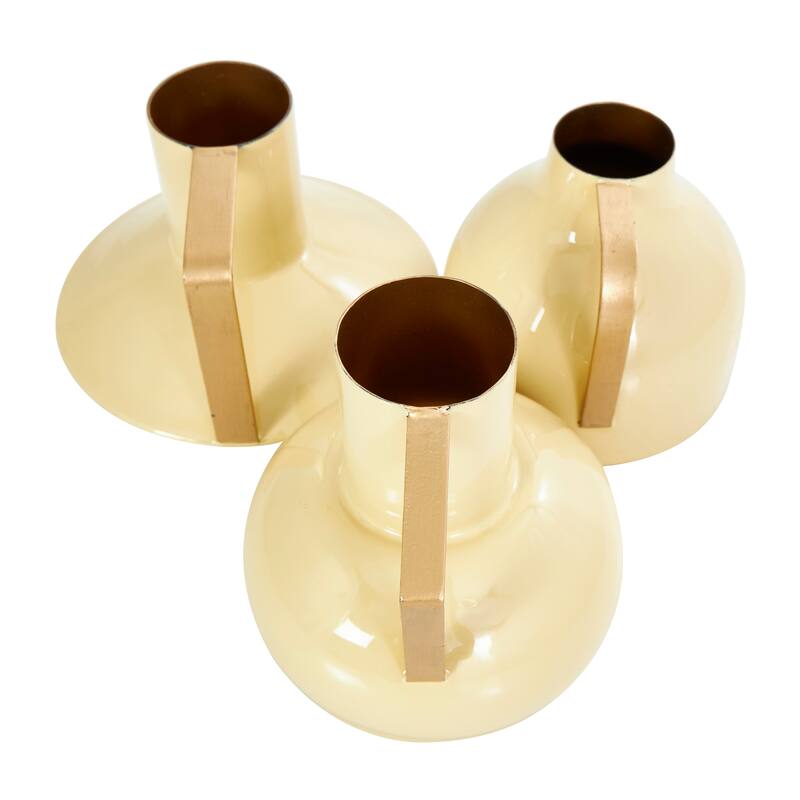 CosmoLiving by Cosmopolitan Metal Enameled Abstract Vase with Varying Shapes and Geometric Gold Handles (Set of 3)