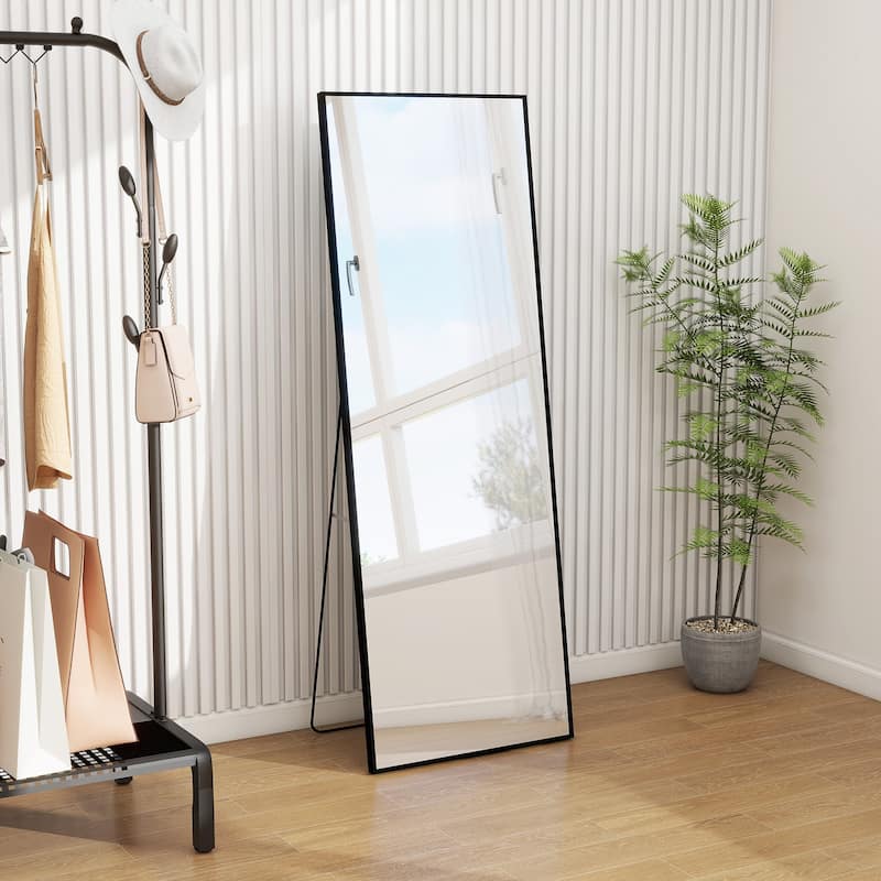 Full Length Mirror Standing Rectangle Black Frame Floor Mirrors Body Dressing Wall-Mounted Mirror
