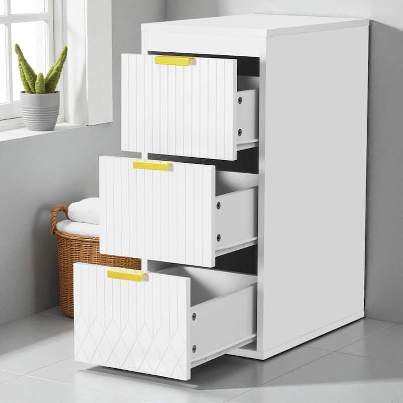 12" Wall Mounted Floating Bathroom Side Cabinet with Drawers, Modern MDF Storage Cabinet with L-Shape Handles